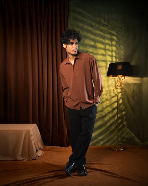 Men’s Oversized Flow Shirt in Cognac Brown - Image 6
