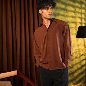 Men’s Oversized Flow Shirt in Cognac Brown