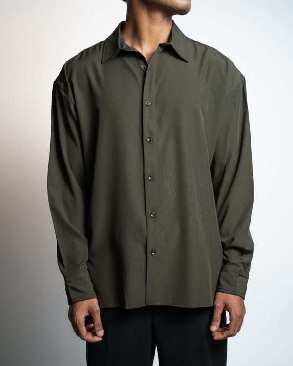 Men’s Oversized Flow Shirt in Olive Green - Image 2