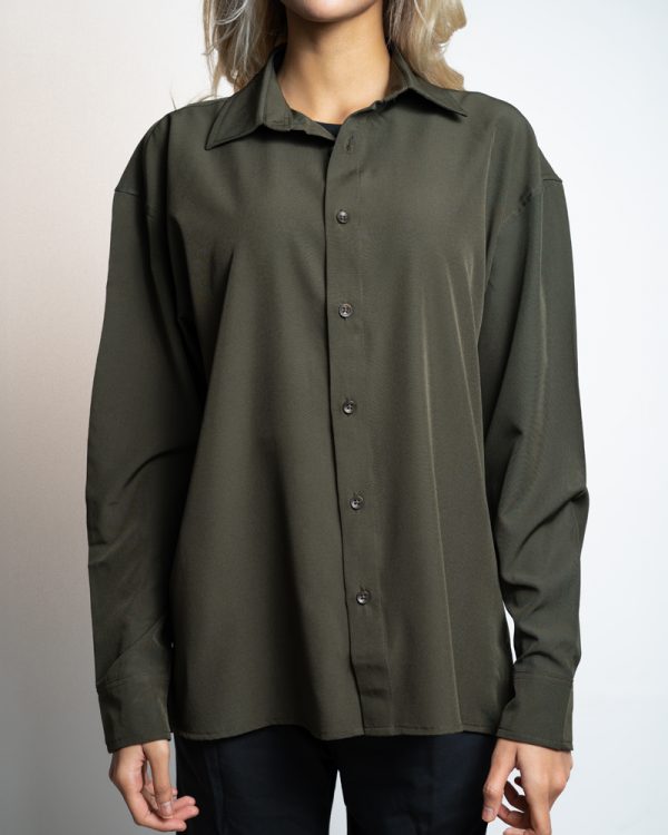 Women’s Oversized Flow Shirt in Olive Green - Image 2