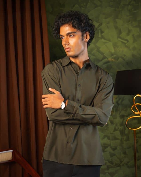 Men’s Oversized Flow Shirt in Olive Green - Image 7