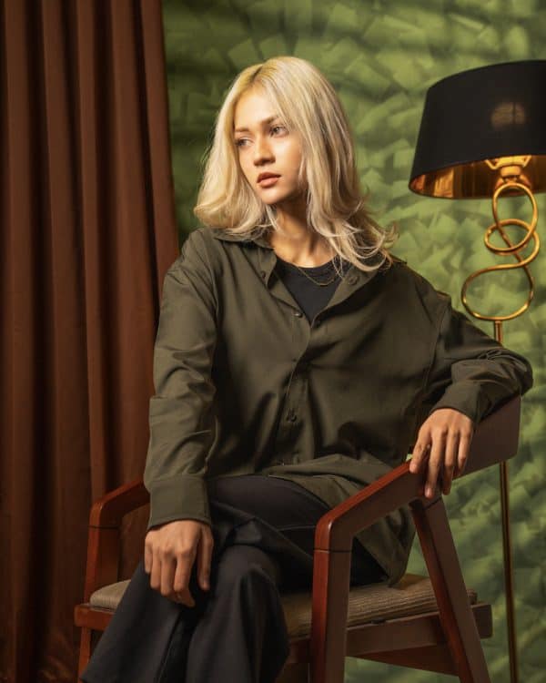 Women’s Oversized Flow Shirt in Olive Green - Image 5