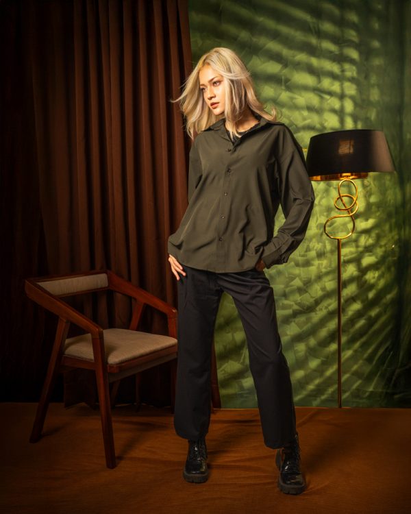 Women’s Oversized Flow Shirt in Olive Green - Image 4
