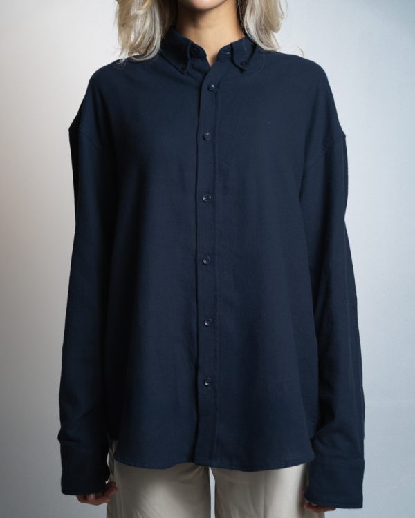 Women's Long Sleeve Oversized Button Down Shirt in Navy Blue - Image 2