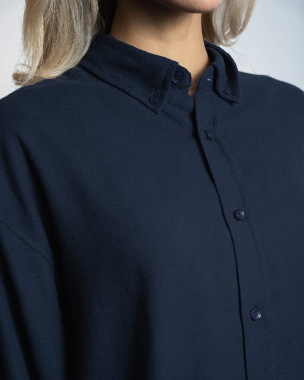 Women's Long Sleeve Oversized Button Down Shirt in Navy Blue - Image 3