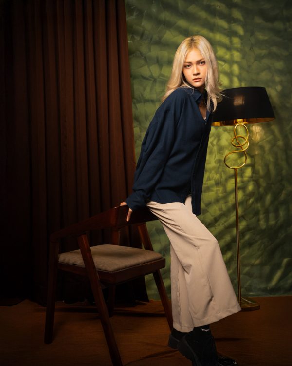 Women's Long Sleeve Oversized Button Down Shirt in Navy Blue - Image 8