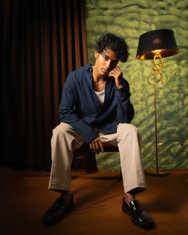 Men's Long Sleeve Oversized Button Down Shirt in Navy Blue - Image 7