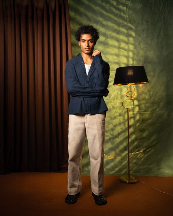 Men's Long Sleeve Oversized Button Down Shirt in Navy Blue - Image 11