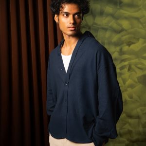 Men's Long Sleeve Oversized Button Down Shirt in Navy Blue