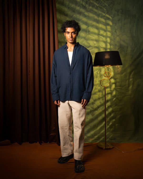 Men's Long Sleeve Oversized Button Down Shirt in Navy Blue - Image 5