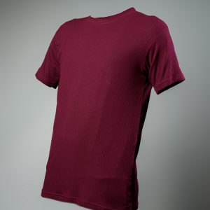 Premium Soft Textured Crewneck T-shirt in Maroon with Thin Stripes