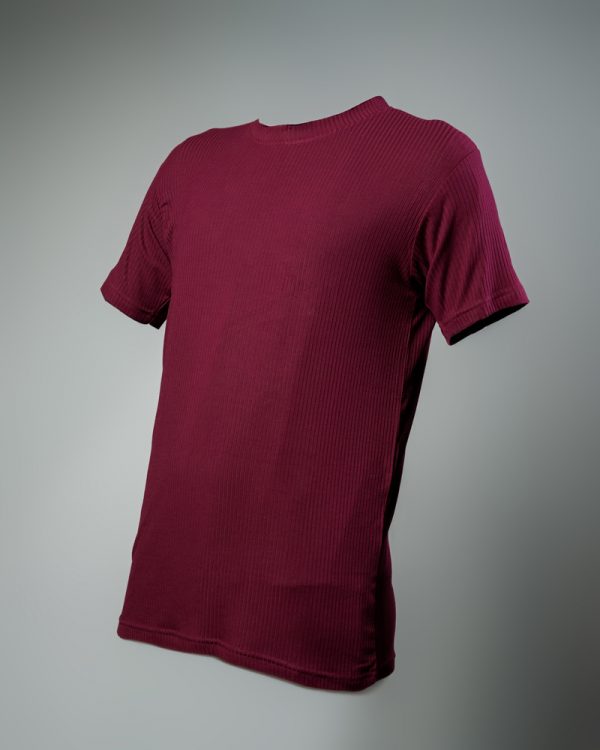 Premium Soft Textured Crewneck T-shirt in Maroon with Thin Stripes