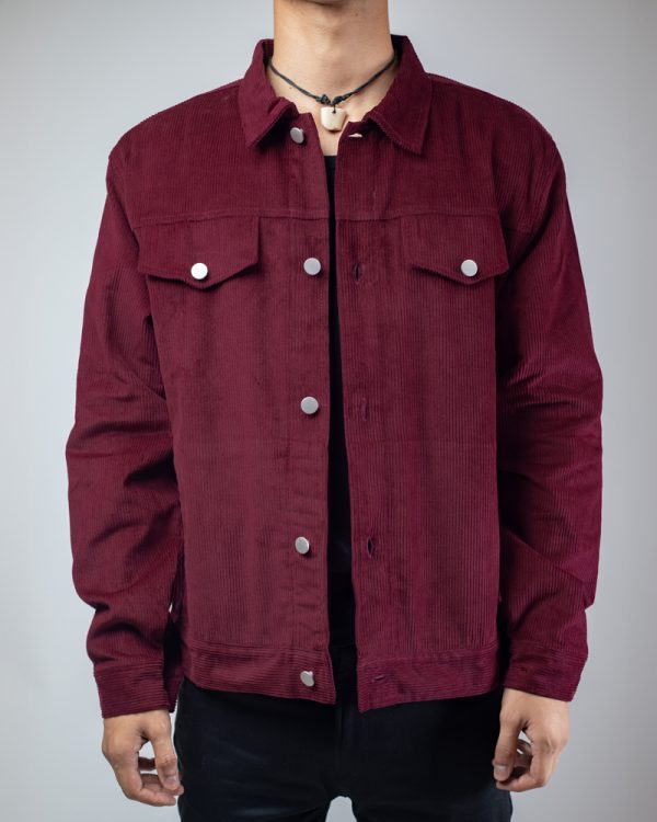 Men's Corduroy Jacket in Cherry Maroon - Image 3