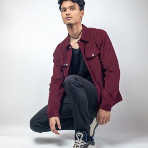 Men's Corduroy Jacket in Cherry Maroon