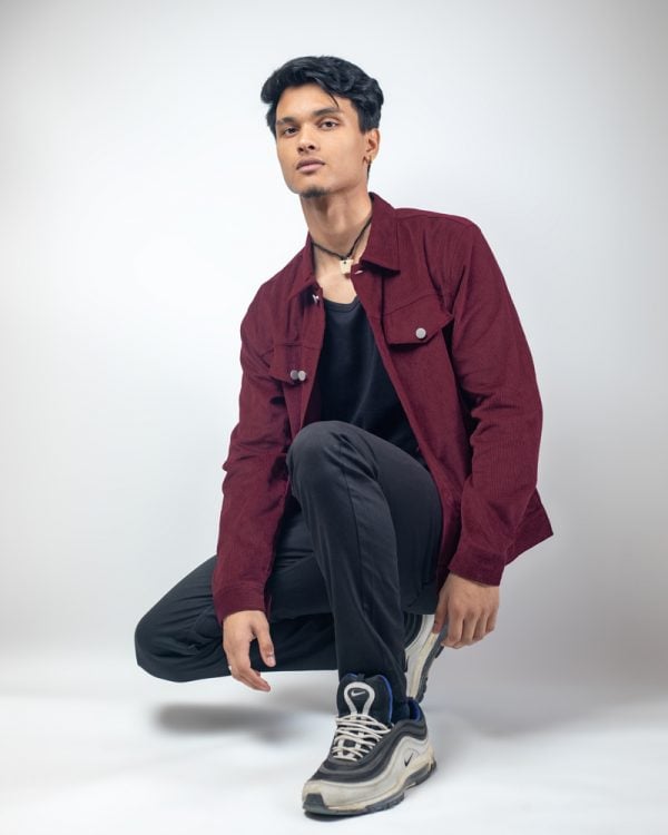 Men's Corduroy Jacket in Cherry Maroon
