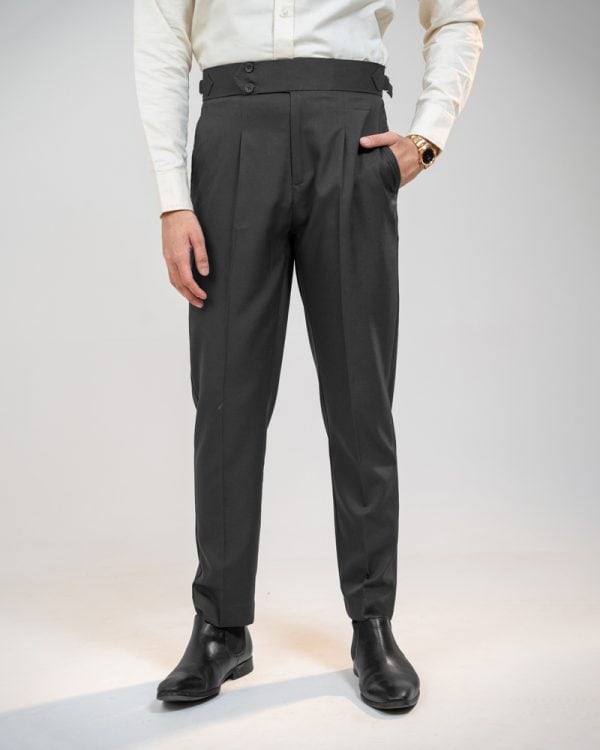 Men’s Light Grey Classic Pleated Gurkha Pants with New Belt - Image 2