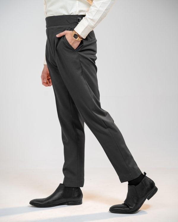 Men’s Light Grey Classic Pleated Gurkha Pants with New Belt - Image 3