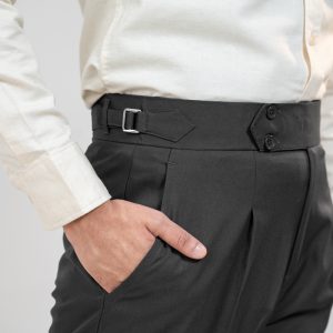 Men’s Light Grey Classic Pleated Gurkha Pants with New Belt