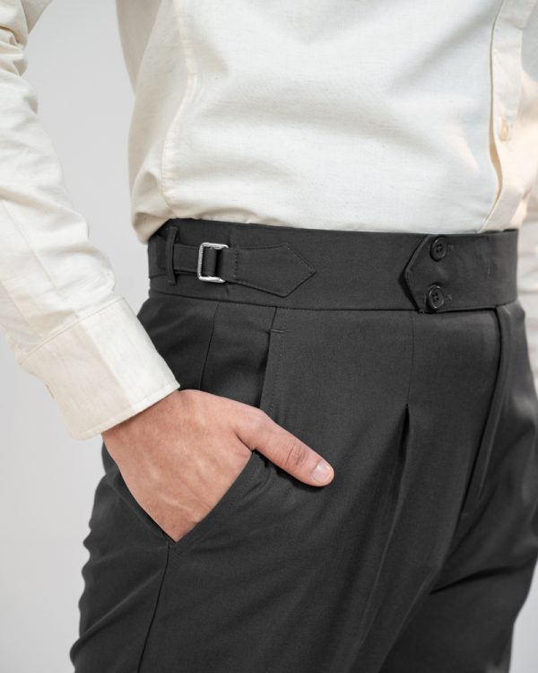 Men’s Light Grey Classic Pleated Gurkha Pants with New Belt