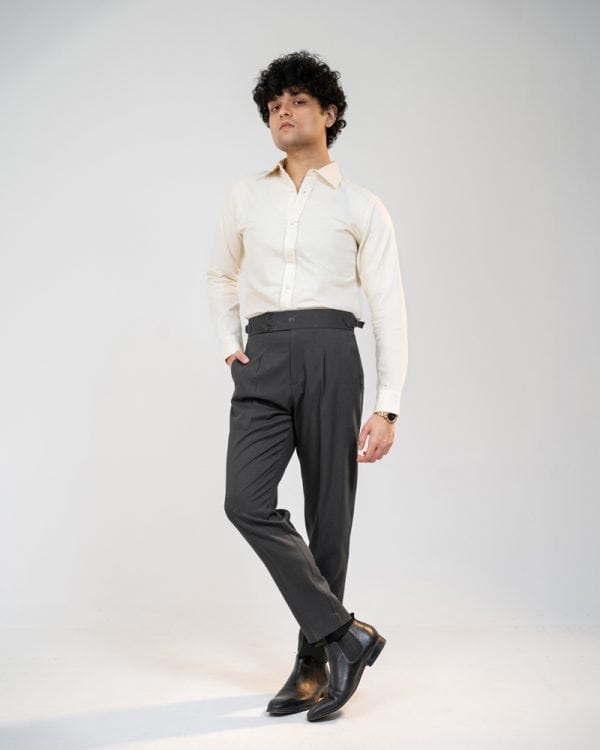 Men’s Light Grey Classic Pleated Gurkha Pants with New Belt - Image 4
