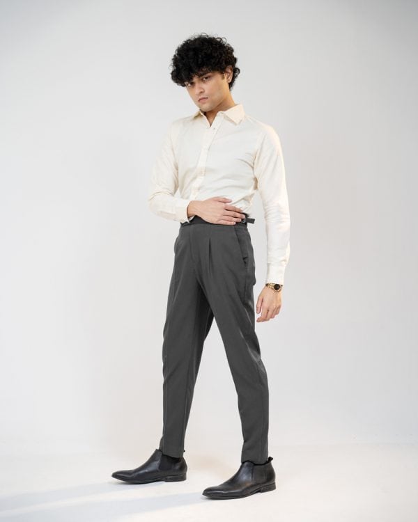 Men’s Light Grey Classic Pleated Gurkha Pants with New Belt - Image 6