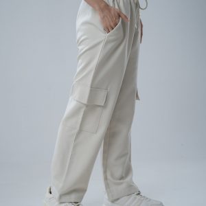 Women's Twill Patterned Baggy Fit Cargo Pants in Off White