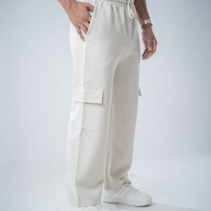 Men's Twill Patterned Baggy Fit Cargo Pants in Off White