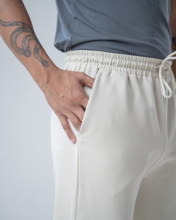 Men's Twill Patterned Baggy Fit Cargo Pants in Off White - Image 2