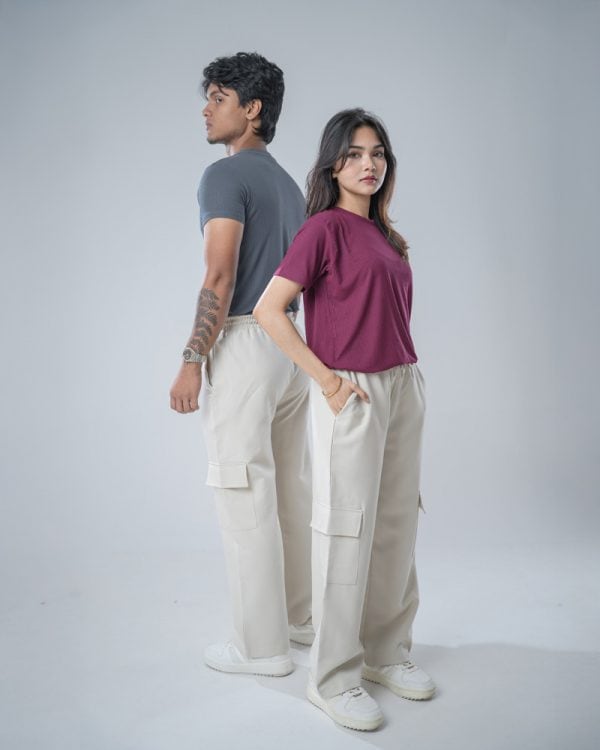 Men's Twill Patterned Baggy Fit Cargo Pants in Off White - Image 7
