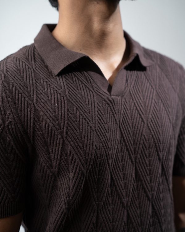 Men's Diamond Knit Polo in Dark Brown - Image 2