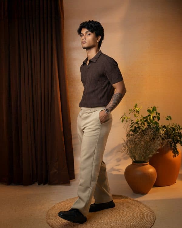 Men's Diamond Knit Polo in Dark Brown - Image 7
