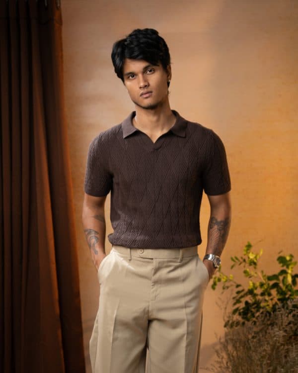 Men's Diamond Knit Polo in Dark Brown