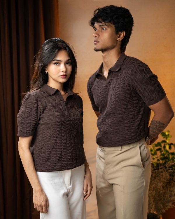 Men's Diamond Knit Polo in Dark Brown - Image 6