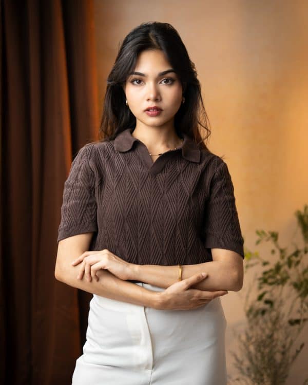Women's Diamond Knit Polo in Dark Brown