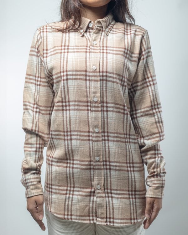 Women’s Long Sleeve Flannel Shirt in Cream - Image 3