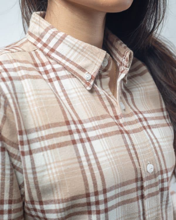 Women’s Long Sleeve Flannel Shirt in Cream - Image 2