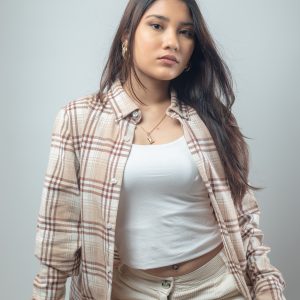 Women’s Long Sleeve Flannel Shirt in Cream