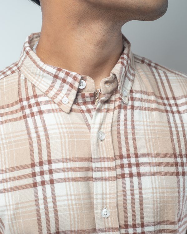 Men’s Long Sleeve Flannel Shirt in Cream - Image 2