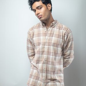 Men’s Long Sleeve Flannel Shirt in Cream