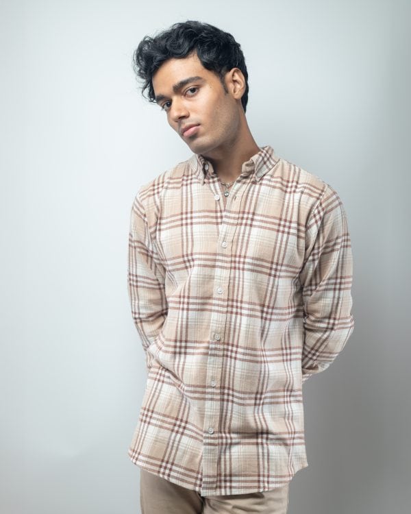 Men’s Long Sleeve Flannel Shirt in Cream