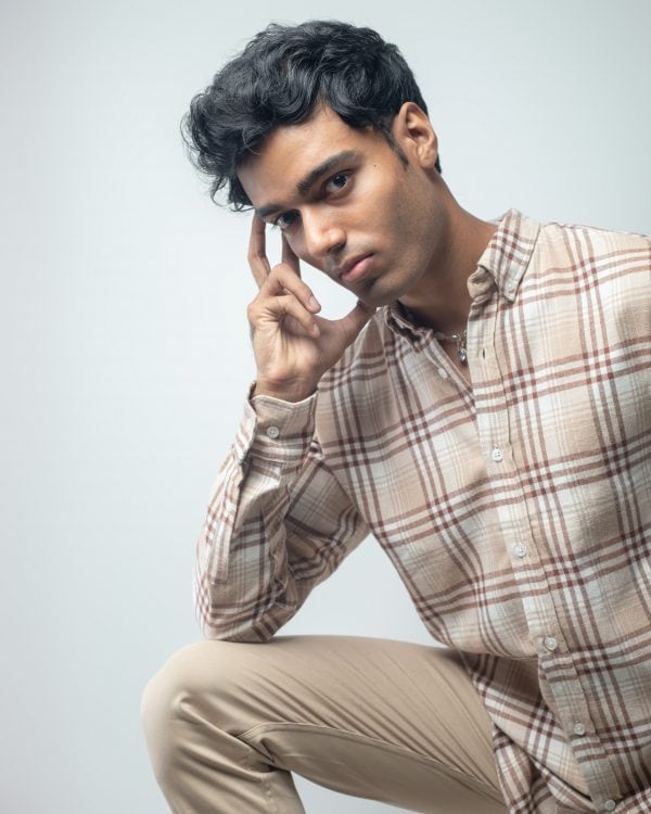 Men’s Long Sleeve Flannel Shirt in Cream - Image 7