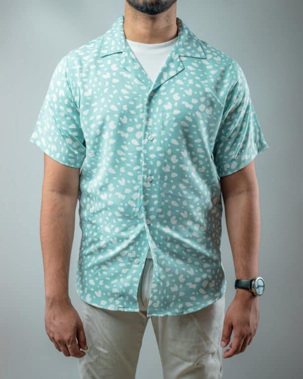 Men’s Printed Half Sleeve Cuban Shirt in Powder Blue - Image 2