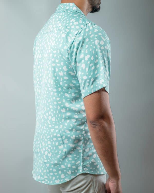 Men’s Printed Half Sleeve Cuban Shirt in Powder Blue - Image 3