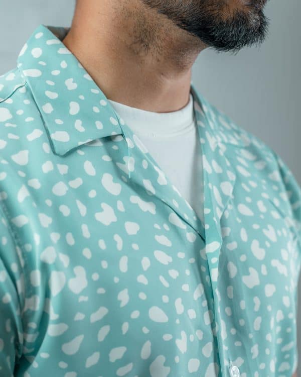 Men’s Printed Half Sleeve Cuban Shirt in Powder Blue - Image 4