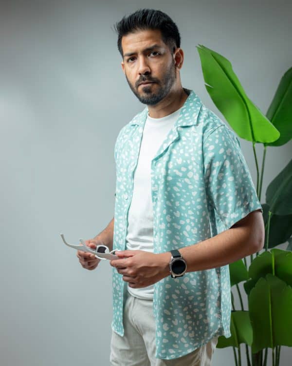 Men’s Printed Half Sleeve Cuban Shirt in Powder Blue - Image 5