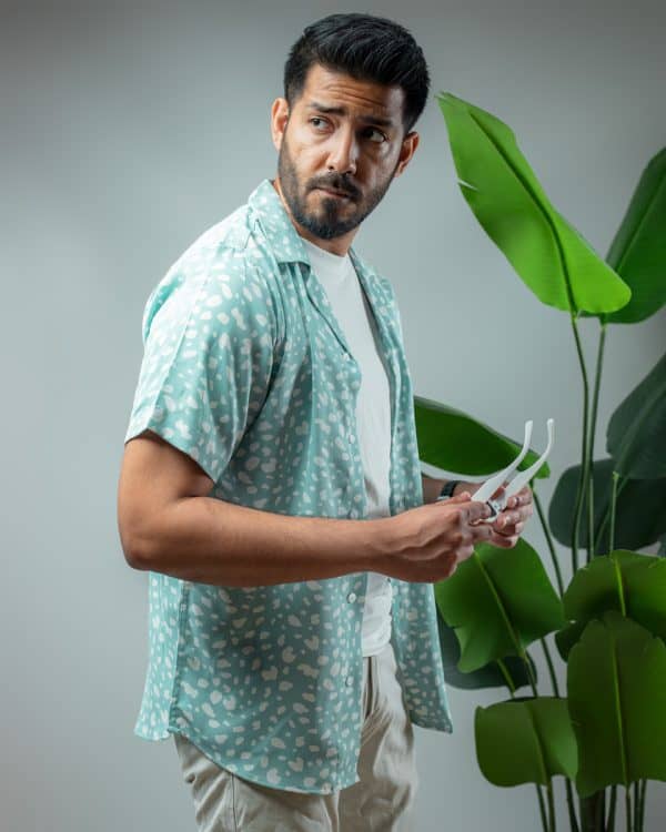 Men’s Printed Half Sleeve Cuban Shirt in Powder Blue - Image 7