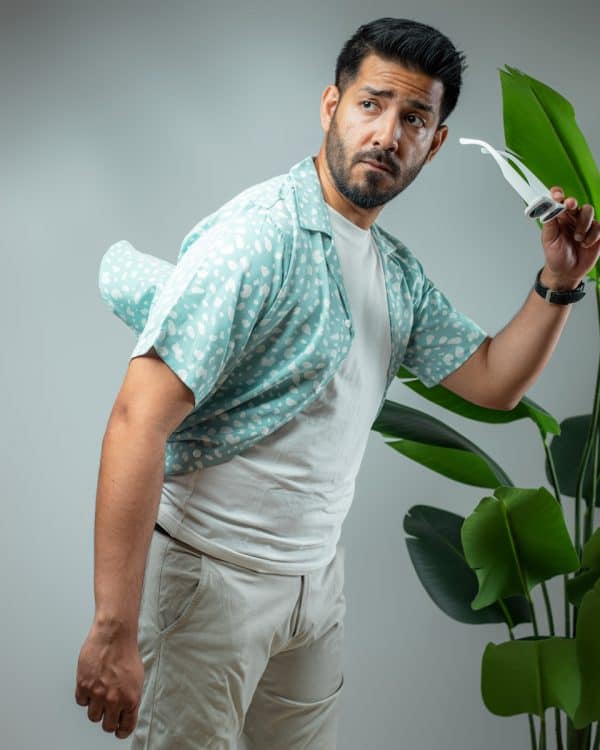 Men’s Printed Half Sleeve Cuban Shirt in Powder Blue - Image 9
