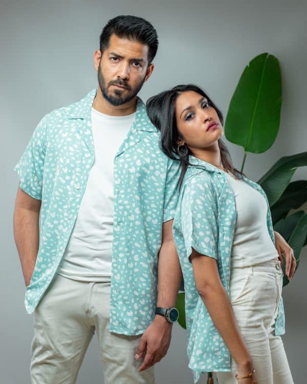 Women’s Printed Half Sleeve Cuban Shirt in Powder Blue - Image 6