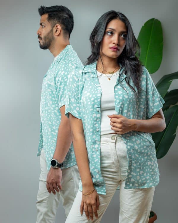 Women’s Printed Half Sleeve Cuban Shirt in Powder Blue - Image 8