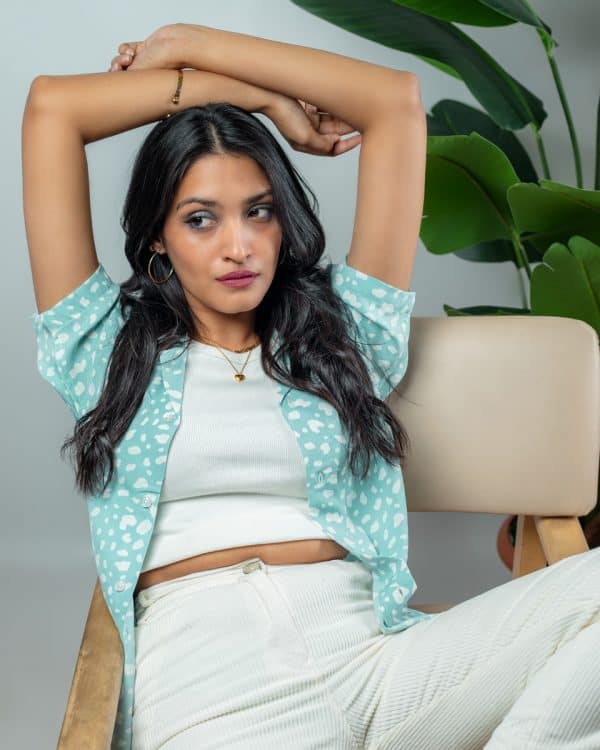 Women’s Printed Half Sleeve Cuban Shirt in Powder Blue - Image 5